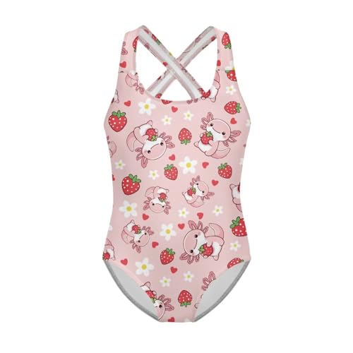 Image of Girls One Piece Swimsuit Axolotl Cross Back Straps Bathing Suit Lightweight Quick Dry Gymnastics Leotard