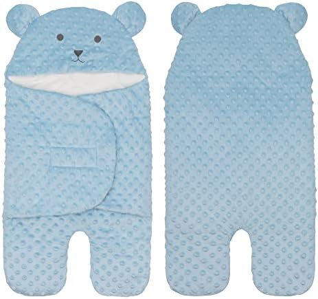 TURMIN Baby Hooded Swaddle with Legs, 2.0 TOG Wearable Blanket Super Soft Newborn Sleeping Bag Unisex Baby Swaddle Wrap Cute Bear Infant Clothes, Blue