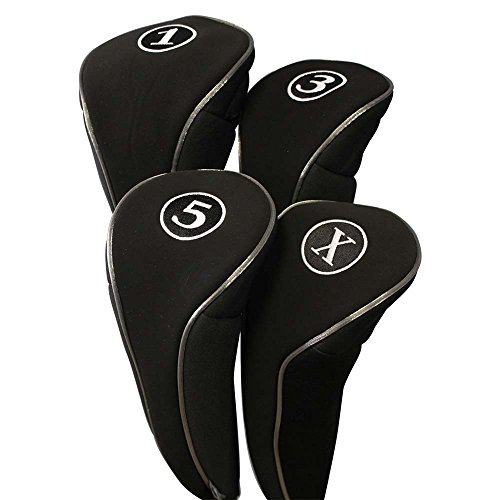 image for Black Golf Zipper Head Covers Driver 1 3 5 X Fairway Woods Headcovers 