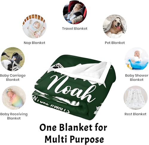 Image of Personalized Baby Blanket with Name, Ships Next Day, Custom Baby Blanket for Boys and Girls, Soft Plush Fleece Woodland Blankets, Personalized Baby Gifts, Suitable Newborn Kids, Printed in USA