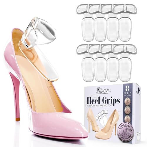 Image of Ballotte Premium Silicone Heel Pads for Shoes. Soft Heel Grips or Inserts for Big Shoes, Alleviates Slipping & Discomfort, Comfortable Cushioning for High Heels, 8-Pack (Double Cushioned)
