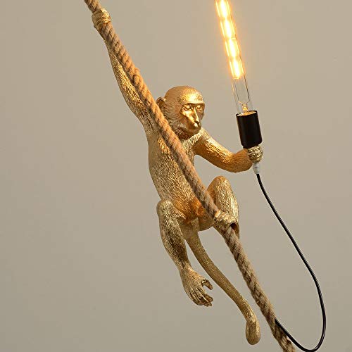 Chabei Loft Vintage Resin Hemp Rope Monkey Pendant Light Fixture Chandelier Industrial Retro E26 Edison Ceiling Pendant Lamp For Dining Living Room Bedroom Bar Cafe (Gold) #TOP5