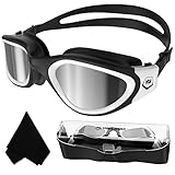 [page_title]-Schwimmbrille,Polarisiert Schwimmbrille,Anit-Beschlag-UV-Schutz Wasserdicht klare Sicht einfach einzustellen mit weichen Nasenstegen für Herren Damen Erwachsene(White/Silver Polarized Mirrored Lens)