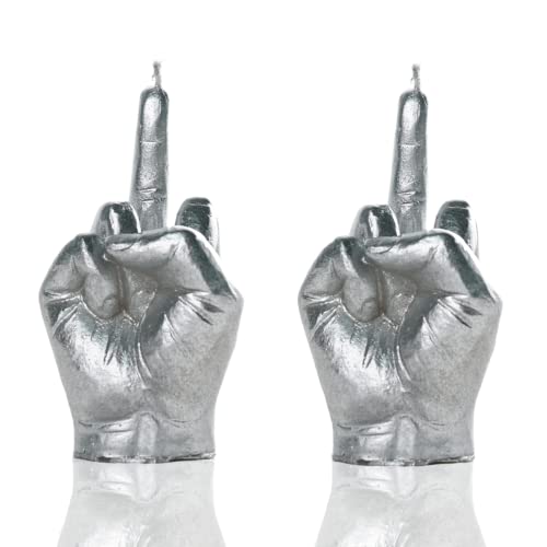 LPUSA 2 Pieces Middle Finger Candles Danish Pastel Room Aesthetic Aromatherapy Natural Soy Wax Decorative Candle for Bedroom Bathroom Wedding(Silver)