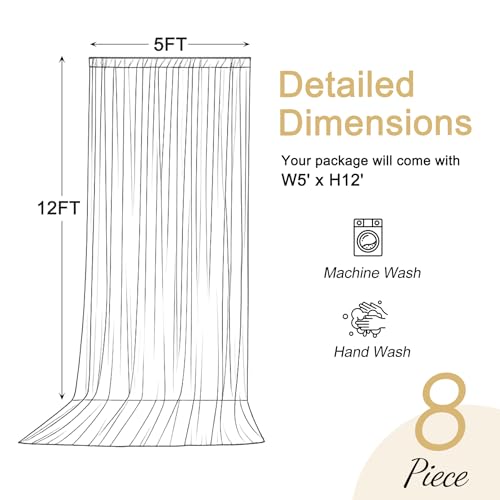 40x12ft Champagne Backdrop Curtains for Parties Wedding Photo Wrinkle Free Curtains Drapes Backdrop Polyester Photoshoot Backdrop for Baby Shower Birthday Party Photography Background 8 Panels 5x12FT by Suppromo - Used condition - Image 6
