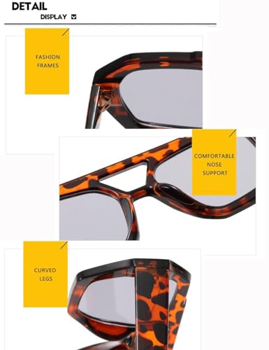 Trendy Aviator Sunglasses for Women Men Hexagonal Square Thick Frame Double Bridge Sun Glasses Shades BS13004