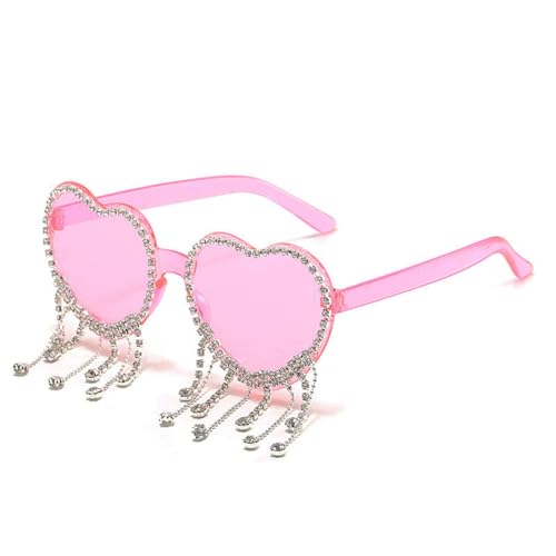 Bachelorette Party Tassel Heart Sunglasses, Pink Heart Tassel Glasses for Women Gril Kids Funny Bachelorette Wedding Disco Party Gift Accessories Supplies
