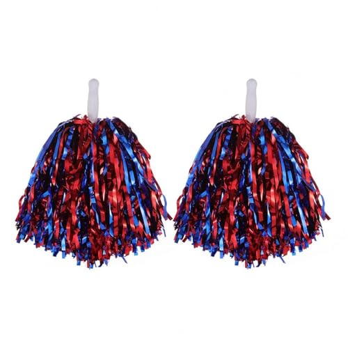 Lot de 2 pompons métalliques for pom-pom girl, for compétitions sportives et célébrations(Red Blue)