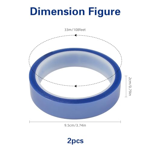 Image of 2 Roll 20mm x 33m(108 FT) Blue Heat Tape, No Residue High Temperature Heat Resistant Tape for Sublimation Heat Resistant Transfer Tape for Heat Sublimation Press Vinyl Printer Electronic Soldering