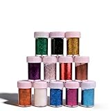Heanvmyss Feiner Glitzer in 12 Leuchtenden Farben,Glitter für Handwerk,Gesicht Glitter,Bastel Glitzerpulver,Körpernagelglitzer für Party,Kunstunterricht,Bühnen-Make-up(Je 18g)