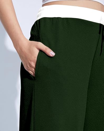 Image of Mehrang Wide Leg Drawstring Pants, with Contrast Waist Band || Casual Lounge Wear Side with Pockets, High Waisted, Relaxed Fit Trouser for Women