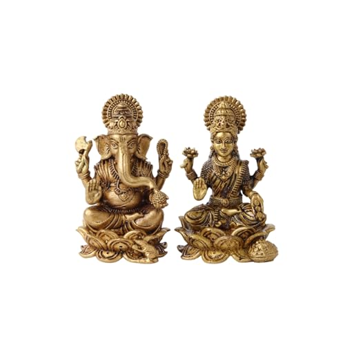 Image of Habere India-All the Cultures Fabricating India Brass Lakshmi Ganesh Idol Set for Pooja Room | Pure Brass Lakshmi Ganesh Murti for Home | Decorative Statue for Mandir (Design09: L4.5 x W4 x H6 cm)