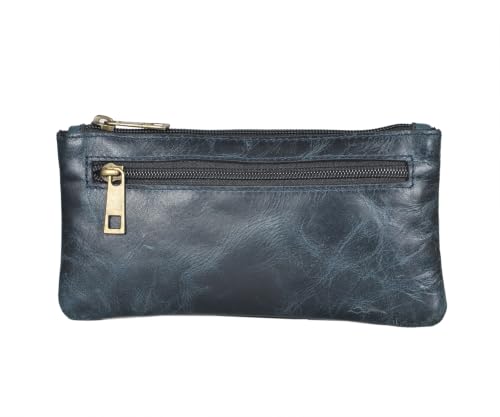 Image of Vintage Leather Pencil Case Pouch, Pen Pouch for Work & University, for Men,Women /Leather Pencil Cases for Adults Perfect for Office /Tool Pouch Zipper Bag, Small Tool Bag (Blue)