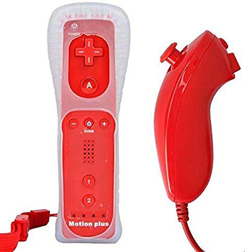 mini kitty 2 en 1 Mando Plus con Motion Plus y Nunchunk para Nintendo Wii + Funda de Silicona   Rojo