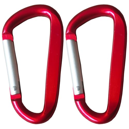 Cute Carabiner Clip, 3" Aluminum Alloy Caribeener D Ring, Spring Snap Hook for Keychain Clip(RED 2PCS)