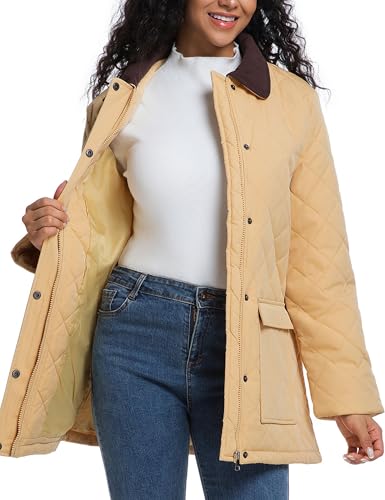Quilted Barn Jacket for Women Corduroy Collar Lightweight Puffer Jackets Casual Winter Coat with Pockets2