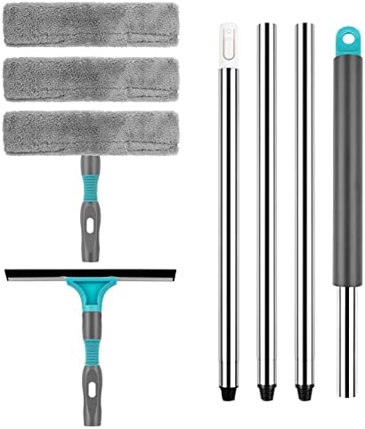 LinTimes 2 in 1 Window Cleaning Squeegee, 165cm Extending Window Cleaning Pole with Bendable Head, Window Cleaning Kit for Indoor/Outdoor High Window