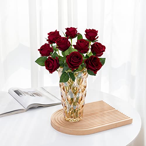 12PCS Artificial Roses Silk Flowers Fake Roses Bouquet Long Stem for Home Wedding Decoration Party (Wine) - Thumbnail 3