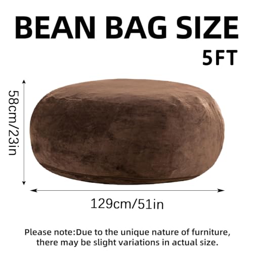 Image of Memory Foam Bean Bag Chair for Adults, 5FT Coffee