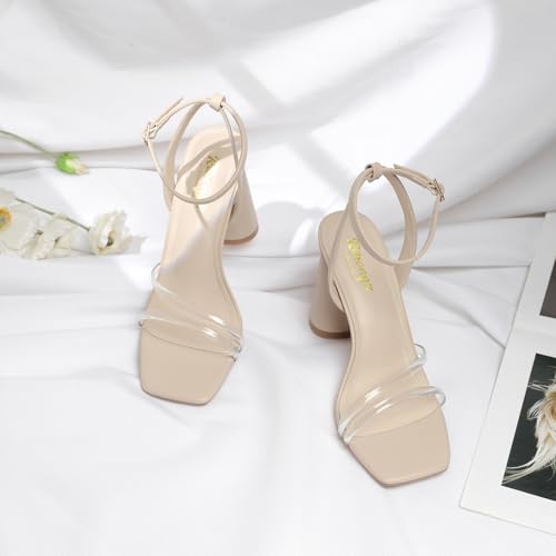 Image of RIBONGZ Block Heels Prom Heeled Sandals for Women Chunky Square Open Toe Strappy High Heels Ankle Strap Wedding Bridal Shoes High Heel Sandals for Party Dress