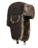 Trapper Ushanka Hat for Men Women, Faux Fur Trooper Hats with Ear Flaps, Windproof Winter Skiing Cap Coffee