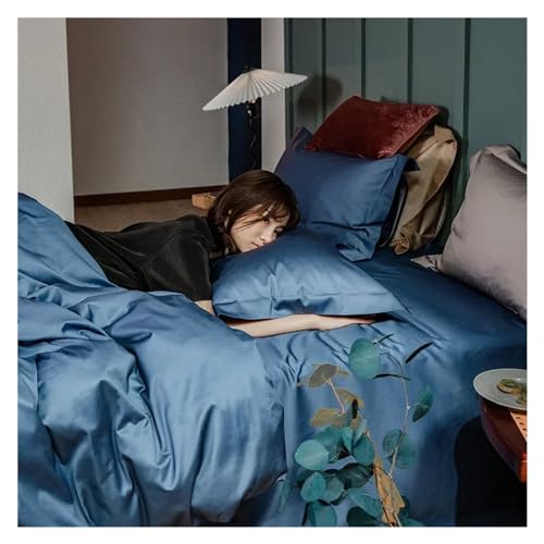 TENBSUN Bedding Set, Thread Count Light Luxury Cotton Long staple Cotton Four Piece Set, Simple Solid Color Contrast Bed Sheet, Fitted Sheet, Qui