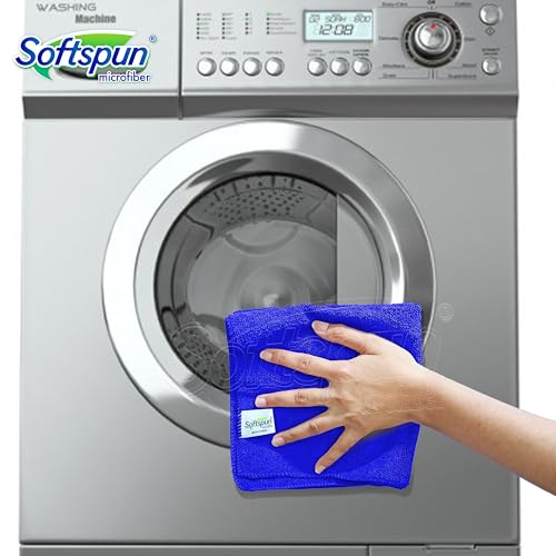 Image of SOFTSPUN Microfiber Cleaning Cloths, 50x50cms 5 pcs Towel Set 340 GSM Blue! Highly Absorbent Lint and Streak Free Multipurpose Wash Cloth for Kitchen Car Window Stainless Steel Silverware.
