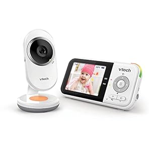 VTech – BM3254 – Babyphone Vidéo Clear Plus – Veilleuse et berceuse – Écran 2.8” – 720p- Babyphone Audio – Version FR, Blanc