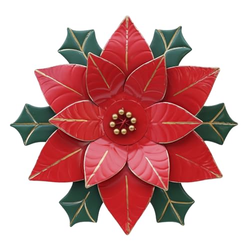 hogardeck Christmas Decorations Indoor, 11" Metal Flower Wall Decor, Poinsettia Floral Metal Wall Art, Xmas Wall Decor for Bathroom, Living Room, Porch, Garden, Yard