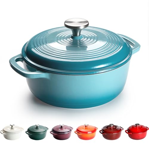 Ollas de Hierro con Tapa, Cazuela de Hierro Fundido, Redonda, 22cm, 3L - Horno Holandés Hierro Fundido Esmaltado(Azul)
