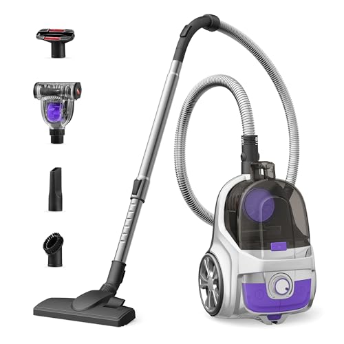SAMOMO Canister Vacuum Cleaner, 1200W High-Performance Bagless Canister Vacuum, 3.7Qt Capacity, Dual HEPA Filter, Auto Cord Rewind, 5 Tools for Hard Floors, Carpets, Pets, Upholstery, Tiles, and Cars