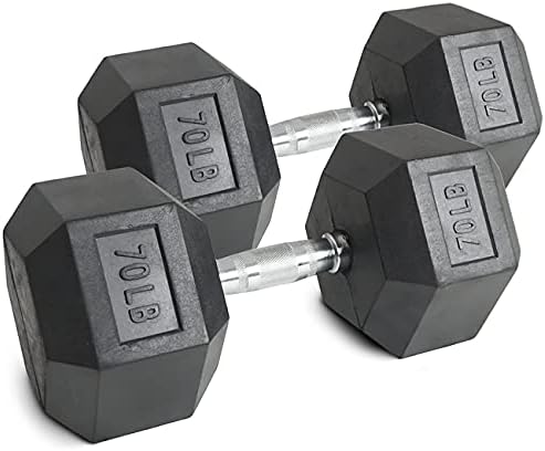 Titan Fitness 30 LB Pair Free Weights, Black Rubber Coated Hex Dumbbell, Ergonomic Cast Iron Handle, Strength Training