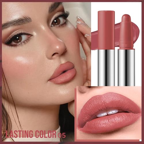 Image of Burnt Coral Matte Lipstick Crayon - Waterproof Long Lasting Lip Liner Pencil, High Pigment Creamy Velvet Lipstick, Non-Drying Lip Color for Women, 05#