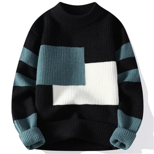 Men's Block Color Matching Winter Knitted Sweater Pullover Loose and Warm Thick Street Wool3