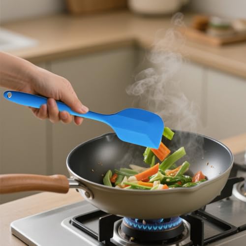 2 Pcs Silicone Spatula Set Kitchen Utensils for Cooking Mixing Heat Resistant Non Stick Cookware(Blue)