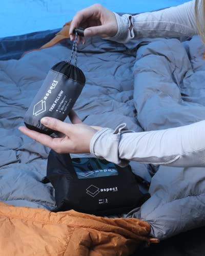 Aspect Outdoor Sleeping Bag Liner & Inflatable Pillow – Lightweight Breathable Sleeping Sack - Compact Travel Sheet For Adults & Ultralight Pillow For Comfortable Camping & Hotel Travel (Grey, Orange) #TOP4