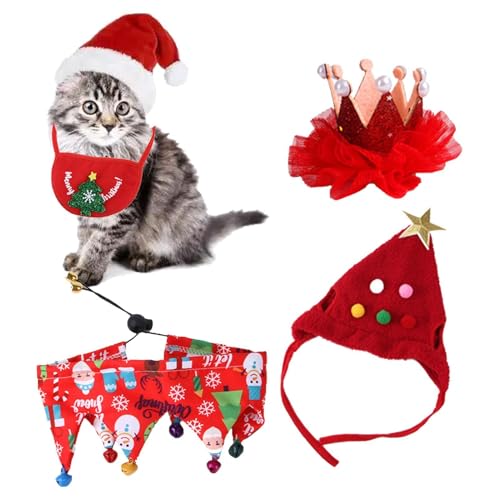 Fantasia de Natal de gato, 4 peças roupas para animais de estimação roupas para cães fantasia de gat