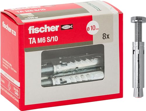 Fischer Tasselli in Acciaio TA M6 con Vite Testa Esagonale, Diametro Tassello 10 mm, per Cemento Armato, Calcestruzzo e Murature Piene, 8 Pz Bulloni di Espansione, 71252