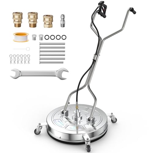 24' Pressure Washer Surface Cleaner with 4 Wheels - Dual Handle Stainless Steel Surface Cleaner with...
