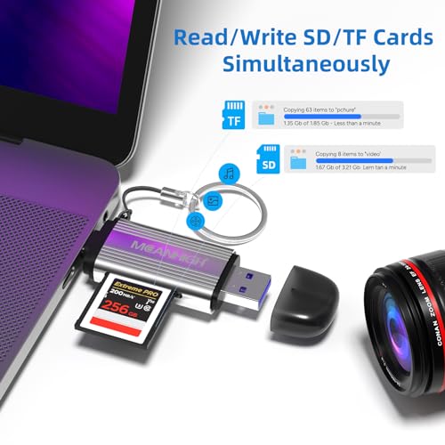 MEANHIGH SD Card Reader, USB-C and USB 3.0 Micro SD Card Adapter, Dual Connector Memory Card Reader for SDXC, SDHC, SD, MMC, RS-MMC, Micro SDXC, Micro SD, Micro SDHC Card