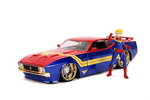Jada Toys Marvel Captain Marvel & 1973 Ford Mustang Mach 1 Die-Cast Car, 1:24 Scale Vehicle with 2.75" Die-Cast Collectible Figure 31193