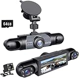 Saker Full View Car Dashcam System: 360° Full View Car Dashcam System - 4 Channel Dash Cam for Cars Front/Rear/Left/Right - Night Vision, Loop Recording, Parking Monitor (with 64GB Card)