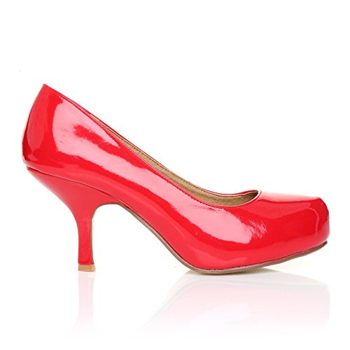 New Womens Ladies MID Heel Casual Smart Work Office Pump Court Shoes Size 3-8 Red Patent