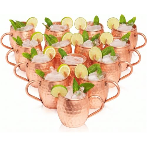 Premium Hammered Copper Moscow Mule Mugs Set of 12|19Oz- Large Mugs | Food-Grade Lacquer Coating | Thick-Wall Cocktail Cups | Ideal for Restaurants, Bars, Parties, Events, Cocktails, Beer & Gifting