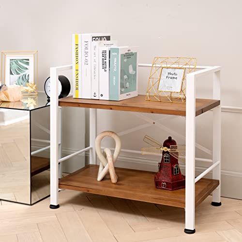 Crofy 2 Tier White Bookshelf, Real Wood Bookshelf Simply Assembled In 10 Minutes, Metal Book Shelf For Storage, Bookcase For Office Organization And Storage, 12.6 D X 23.62 W X 22.83 H Inches #TOP5