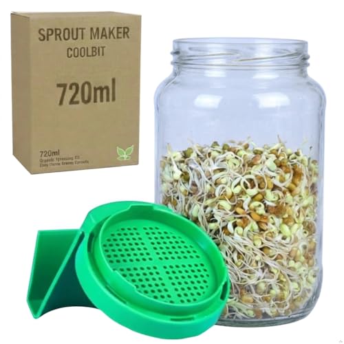Image of Sprout Maker Glass Jar 720ml - Wide Mouth Seed Sprouter for Mung Bean, Chana & Lentils | BPA-Free Reusable Sprouting Jar for Kitchen & Microgreens.