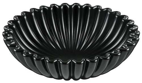 KULEDM Ceramic Decorative Bowl Home Decor - 10in Black Scalloped Ruffle Fruit Bowl for Kitchen Counter, Dishwasher & Microwave Safe