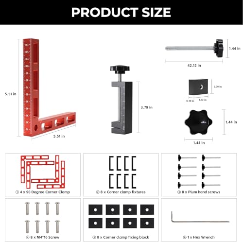 WolfPawn Corner Clamp for Woodworking,90 Degree Corner Clamp Kit–4 Pack 5.5"x 5.5"Aluminum Alloy Right Angle Woodworking Tools,Corner Clamps Positioning Squares for Picture Frame,Box,Cabinets,Drawers by WolfPawn - Image 2