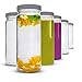 Glass Water Bottles Set - 6 Pack Wide Mouth with Lids for Juice, Smoothies, Beverage Storage - 16 oz, Durable, Eco Friendly & BPA Free - Reusable, Dishwasher Safe, Leak Proof, Grey Caps
