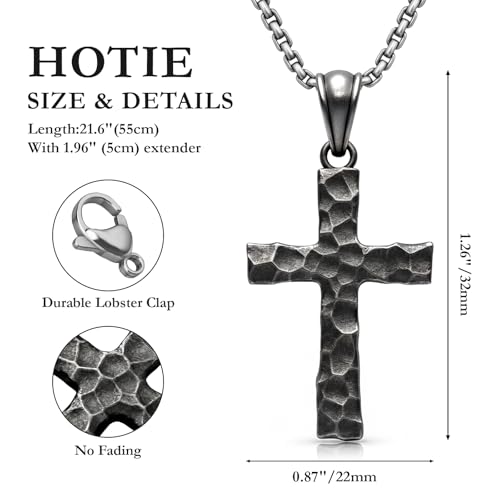 Image of 925 Sterling Silver Cross Necklace Men - Hammered Oxidized Cross Pendant Religious Vintage Unique Crucifix Jewelry Gifts for Him Christian Christmas Birthday
